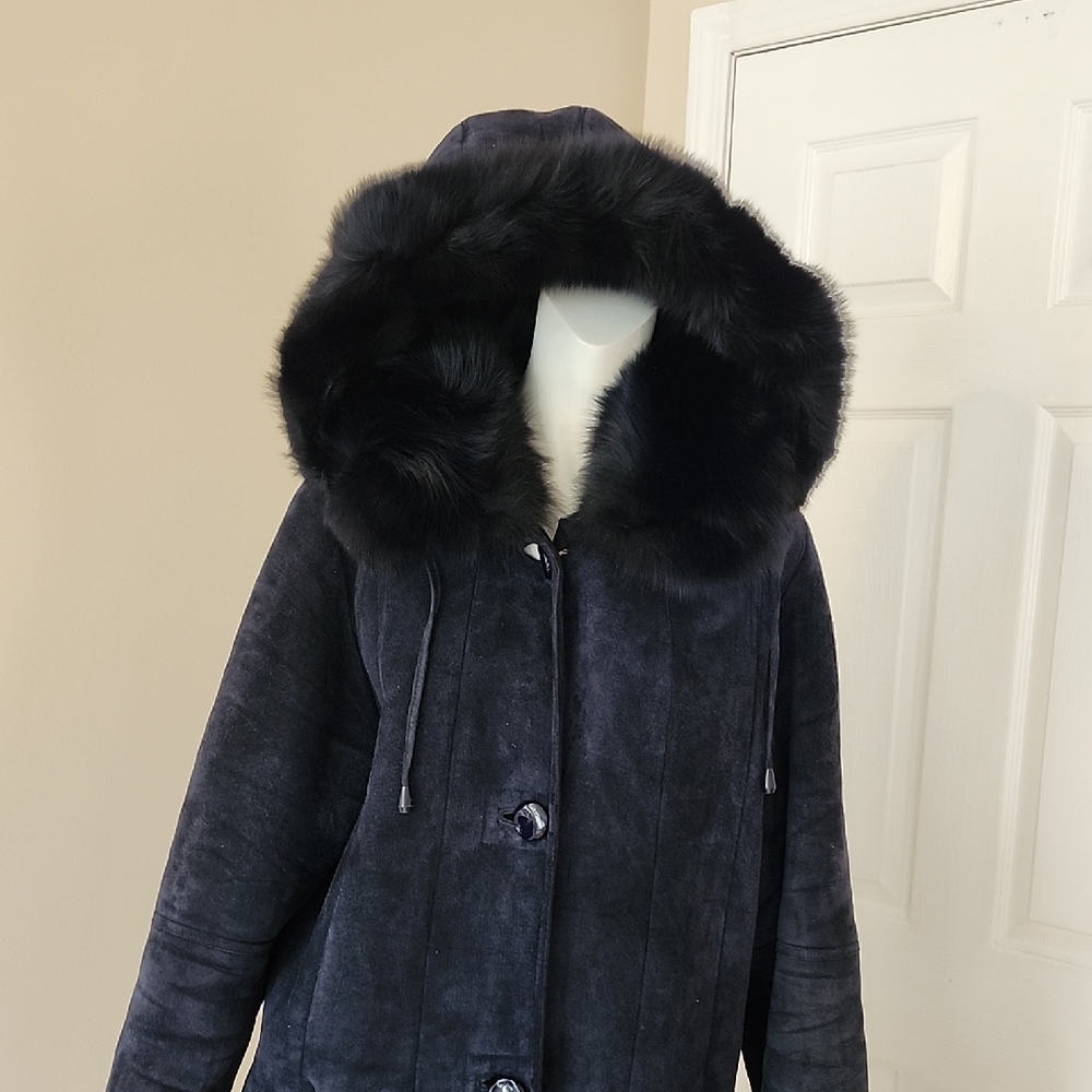 Chic Navy Shearling Long Coat